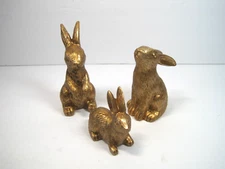Ankyo Development Set Of 3 Gold Rabbits Family Figurines  5", 4 3/4" & 3" H NEW
