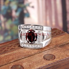 Natural Garnet Gemstone with 925 Sterling Silver Ring for Men's 5390