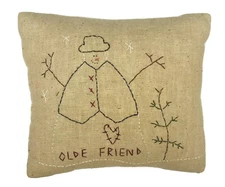 Olde Friend Snowman Small Pillow Primitive Folk Art Rustic Farmhouse Holiday
