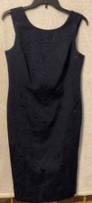 Talbots Womens Dress/Jacket Size 6 Sheath Navy Damask Sleeveless MOB Cocktail