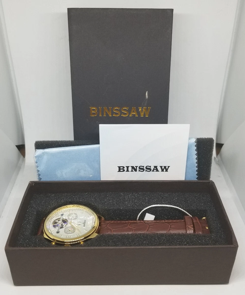1986 Binssaw Automatic Chronograph Skeletal Wrist Watch w Paper