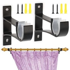 2-6x Curtain Pole Brackets No Drill Curtains Rod Holder Into Wooden Window Frame
