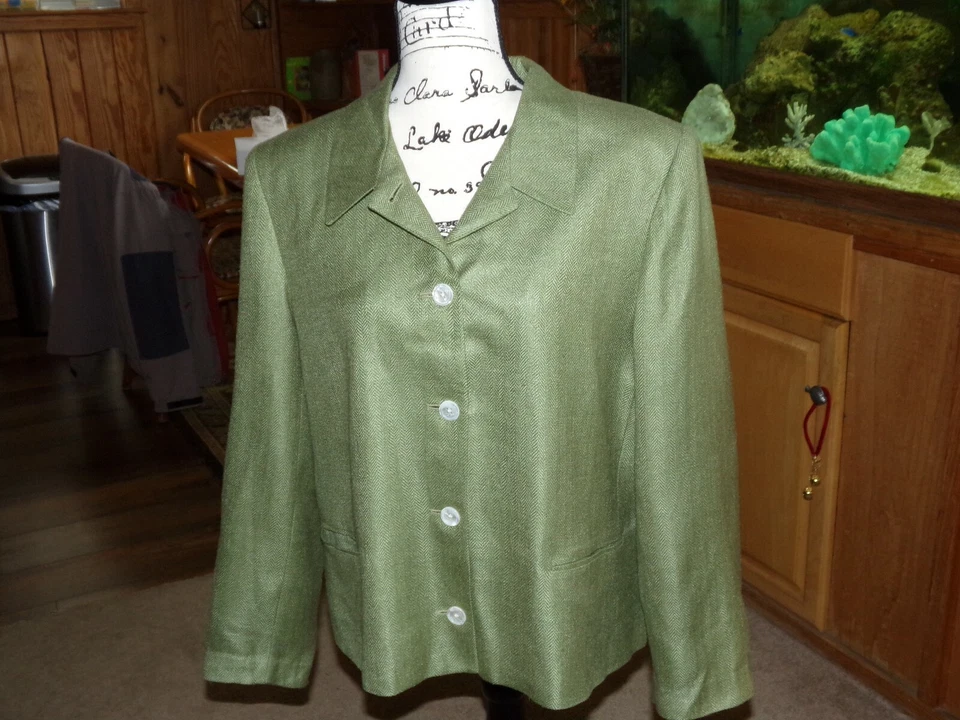 Jaqueta Blazer Orvis Seda Feminina Tamanho 18 Verde Espinha de Arenque - Imagem 3 de 4
