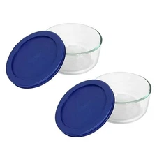 Pyrex Simply Store 7200 Glass Food Storage Bowl w/ 7200-PC Blue Lid (2-Pack)