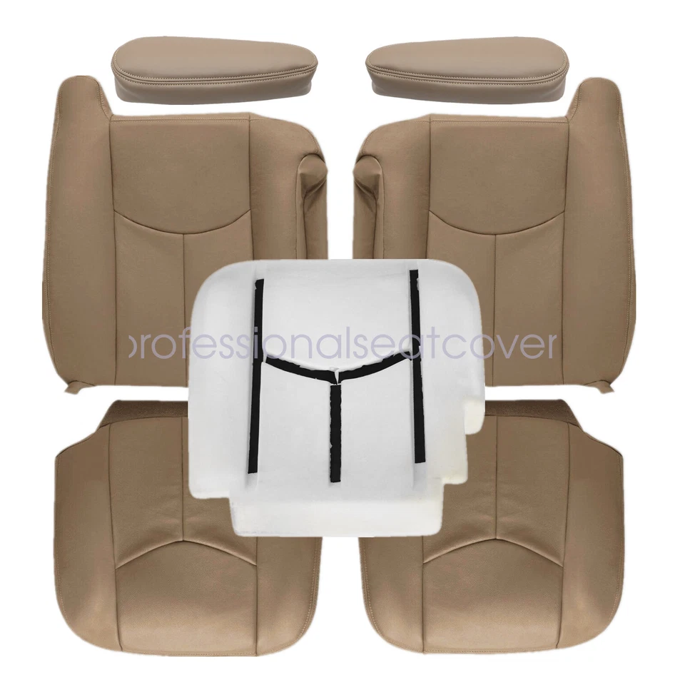 For 2003-06 GMC Sierra Front Bottom & Top Leather Seat Cover & Foam Cushion Tan Foto 2 de 4