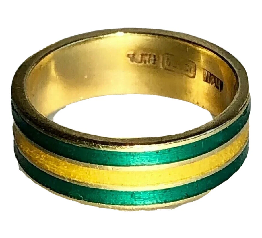 Bague vintage GUCCI bracelet succession bijoux fins occasion émail vert 18 carats taille 4,75 5