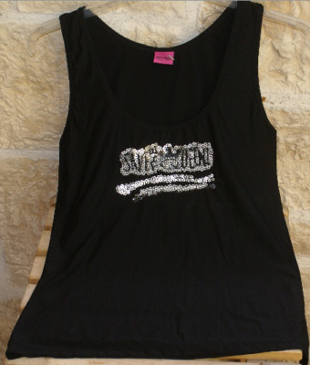 SAVE THE QUEEN Shirt ohne Arm stretch schwarz m.Pailetten Gr. L / Gr. 38-40 NEU