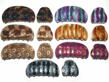 French Hair Claw Jaw Teeth Clasp Clip Women Quilted Diamond Print Made in France