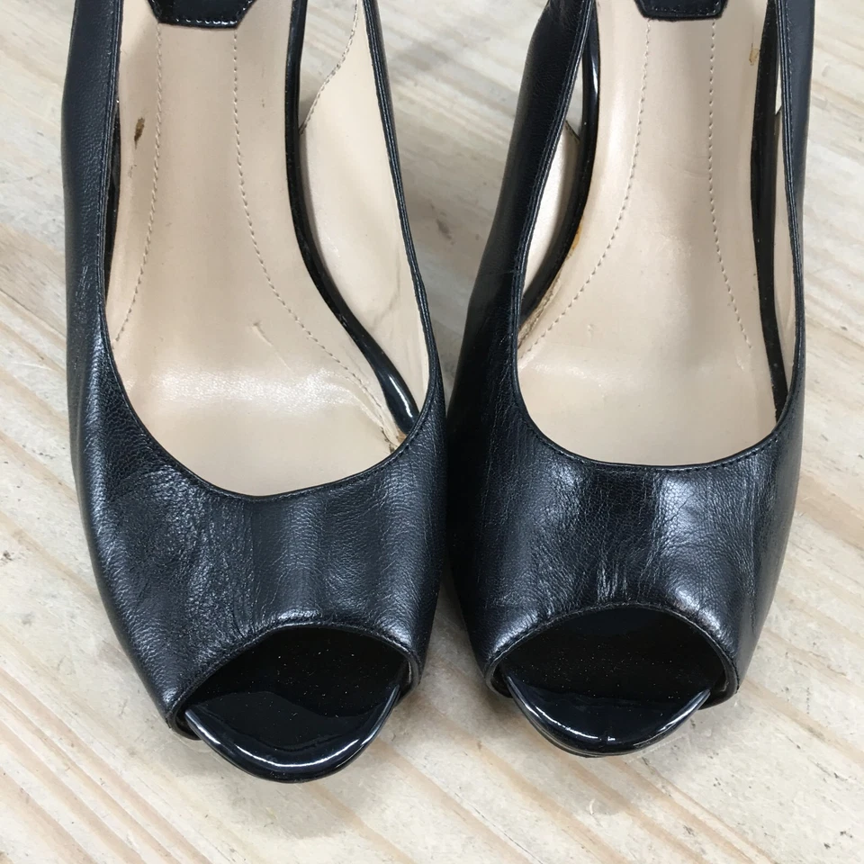 Zapatos de tacón de aguja Marc Fisher para mujer 10M Bross sin cordones punta abierta cuero negro Foto 4 de 4