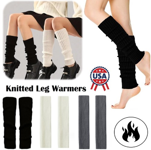 Winter Wool Women Leg Warmers Crochet Knit Ribbed Knee High Solid Boot Sock US - Picture 3 of 17