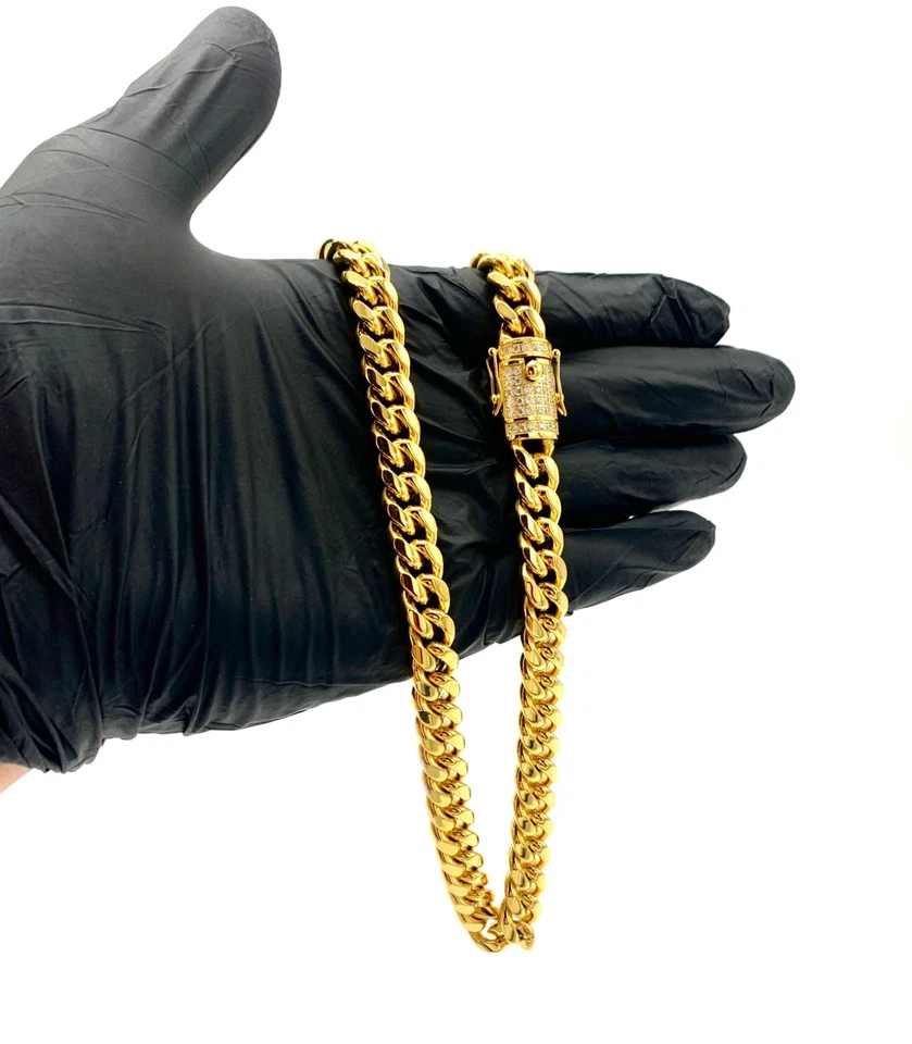 18K Gold Miami Cuban SS Chain Mens Hip-Hop Choker Iced-Out CZ Box Lock Clasp - Image 2 of 3