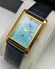 Vintage Seiko Slim Tank Mens Wristwatch Blue Dial Japanese Watch.