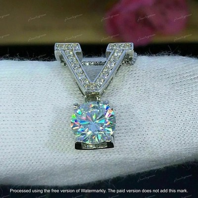 2 Ct Round Cut Lab Created Moissanite Solitaire Pendant Real 10K White Gold