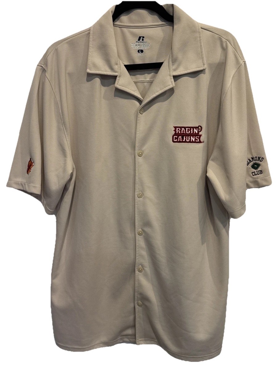 Russell Team Issue ULL Ragin Cajuns Short Sleeve Button Up Shirt L Camp Shirt