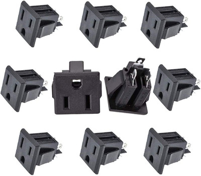 Panel Mount Outlet Power Socket 10Pcs US Plug 3 Pins AC 15A 125V Panel Screw Mou