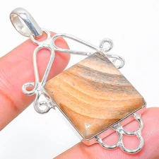 Picture Jasper Gemstone Handmade 925 Sterling Silver Jewelry Pendant 2.25"