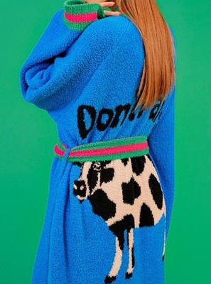Wiggle Wiggle Korea Don't Panic Blue Cow Robe Bathrobe FREE SHIPPING