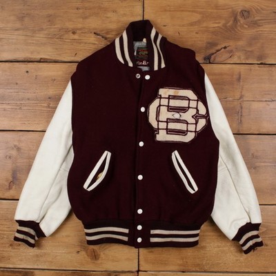Vintage Skookum Varsity Jacke M 80er Bomber Leder Letterman Lila