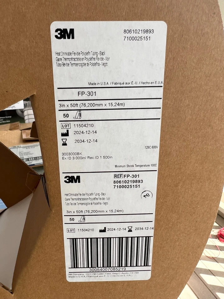 Tubo de poliolefina flexible termocontraíble 3M 3" x 50 pies FP-301-3-Negro-50 Foto 2 de 4