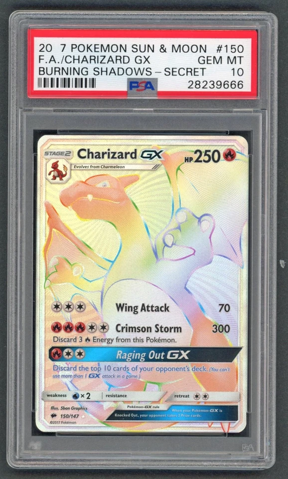 Pokemon Cards - PSA 10 Charizard GX 150/147 - Burning Shadows - GEM MT - PSA10