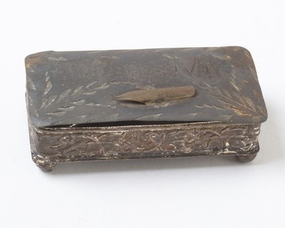 Antique Metal Desktop Box 'Where's My Nib' Hinged Lid 3.25'' with 18 Pen Nibs