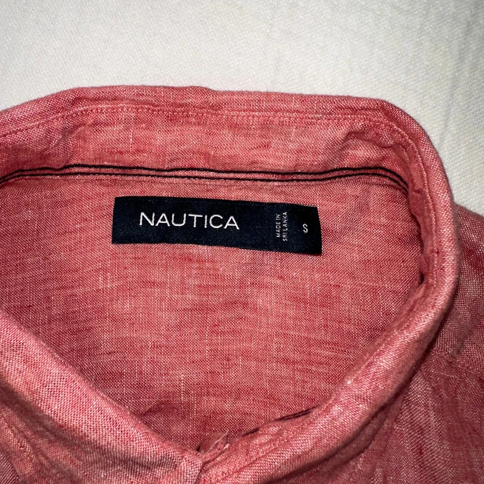Camisa de Vestir Nautica Roja Lino Abotonada Informal Preppy Negocios Bordado Logo Foto 4 de 4