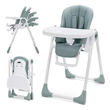 Foldable Baby High Chair Adjustable Height 5 Recline Positions Removable Tray