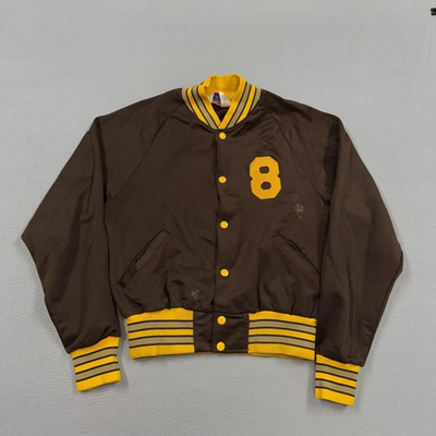 #ad Vintage Bike Jacket Mens Medium Brown Satin Varsity Baseball Wickes Machine USA $59.99