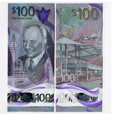 Barbados 100 Dollars 2024 Polymer P 85 UNC NEW Banknote