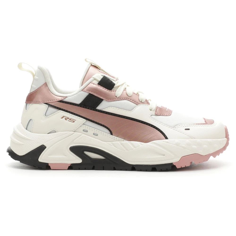 PUMA RsTrck Metallic Lace Up Womens Off White, Pink Sneakers Casual Shoes 39160