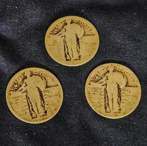 Set of 3 STANDING LIBERTY SILVER QUARTER Years 1925, 1926, and 1927 90% silver
