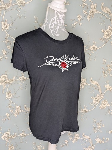 Diesel Womens Diesel Rider Logo T-Shirt Size LBlack Short Sleeve Crew Neck - Picture 4 of 9