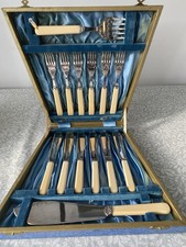 Antique Six Place Fish Knife Set In EPNS, unused in original paper wrap