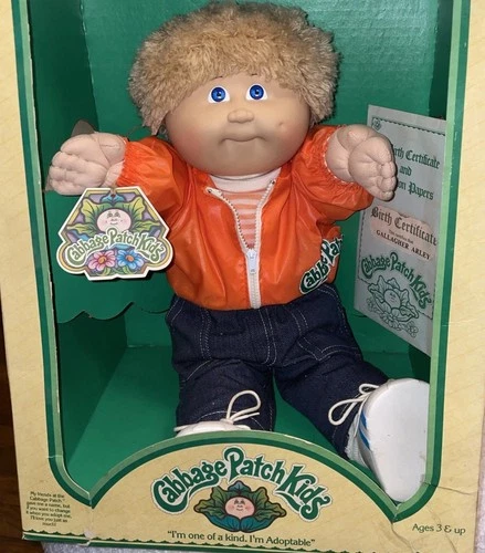 Cabbage Patch Kids Doll Fuzzy Blonde Boy HTF HM3 IN BOX Tag Birth Certificate