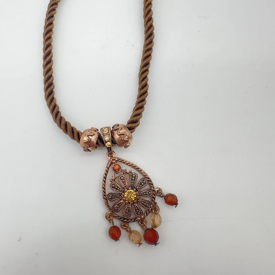 Collar De Colección 1928 Estrás Tono Oro Rosa Cordón Marrón Renacimiento Victoriano Otoño Foto 3 de 4