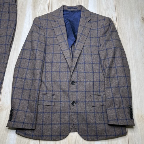 J.Crew Ludlow Thick Windowpane Wool Blend Suit Mens Size 34S Slim 32Wx30L Brown - Picture 2 of 24