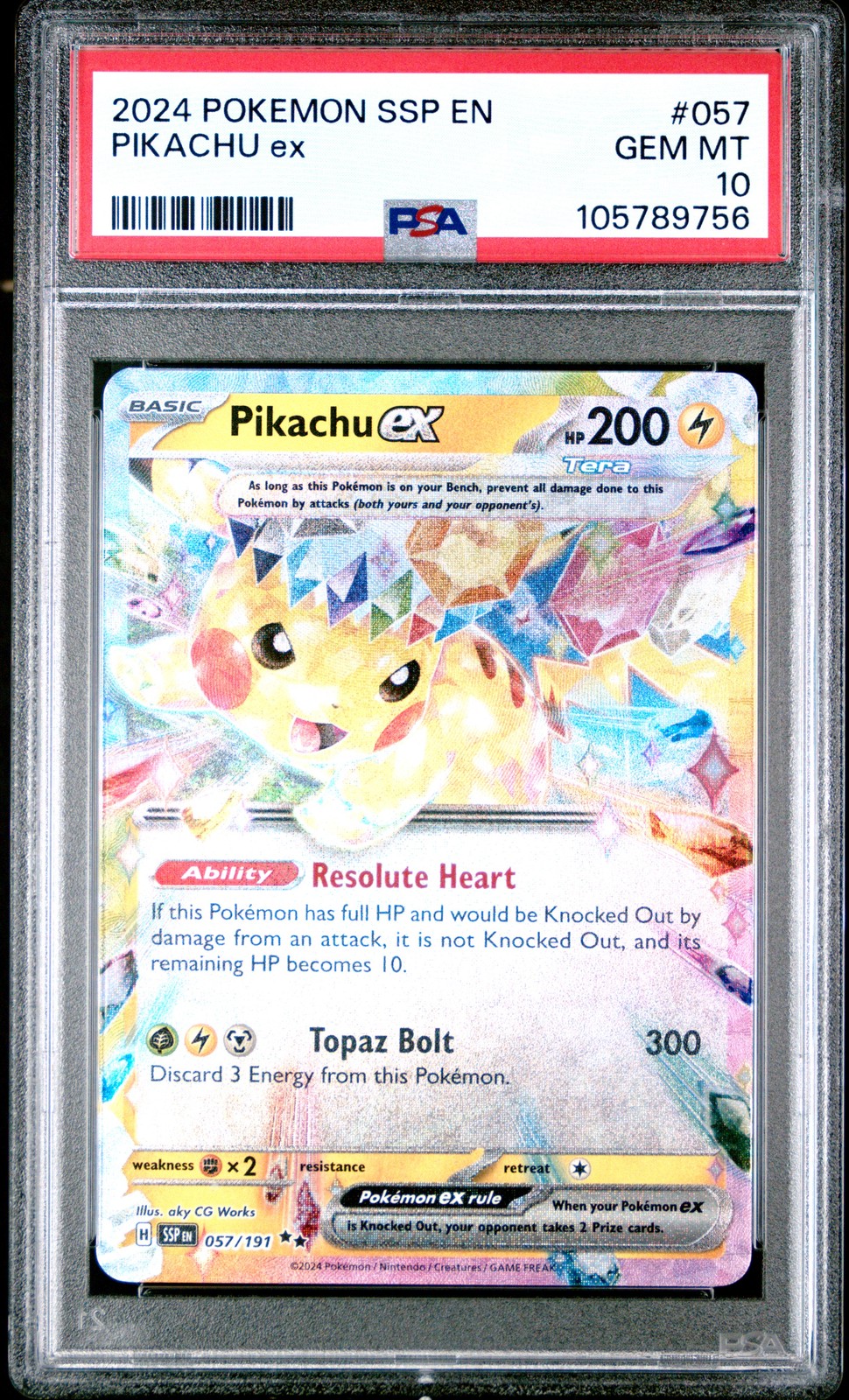2024 POKEMON SSP EN-SURGING SPARKS #057 PIKACHU EX PSA 10