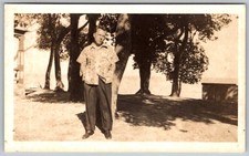 Vtg B&W Snapshot Man In Casual Shirt With Trees 1960 Men