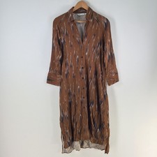 Zara shirt dress womens XS brown geometric long sleeve collar viscose 121980