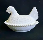 Vintage Indiana Glass Hen on Nest White Milk Covered Chicken Candy Dish 7 Inch