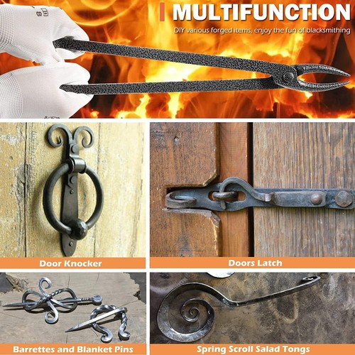 Blacksmith Scroll Jaw Tongs 16" Anvil Vise Forge Tongs for Beginners Starter - Picture 9 of 13