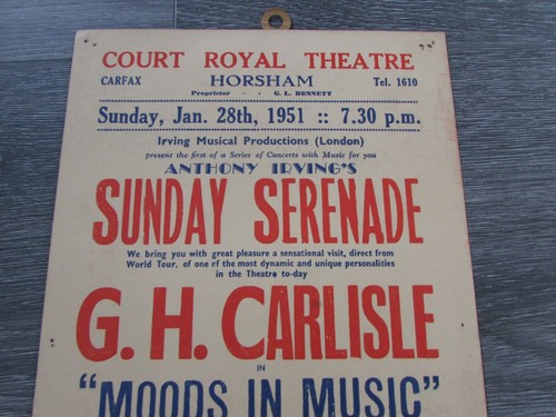 Sunday Serenade C H Carlisle Moods Music 1951 Horsham Court Royal Theatre Poster - Picture 2 of 3