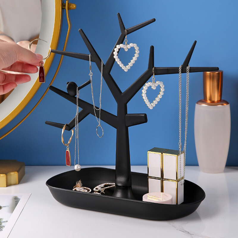 Jewelry Display Holder with Deer Horn Tray Unique Tree Stand Rack for