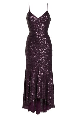 vince camuto purple sequin dress VINCE CAMUTO Purple Sequin Embellished High Low Asymmetric Maxi Gown Dress  4 US