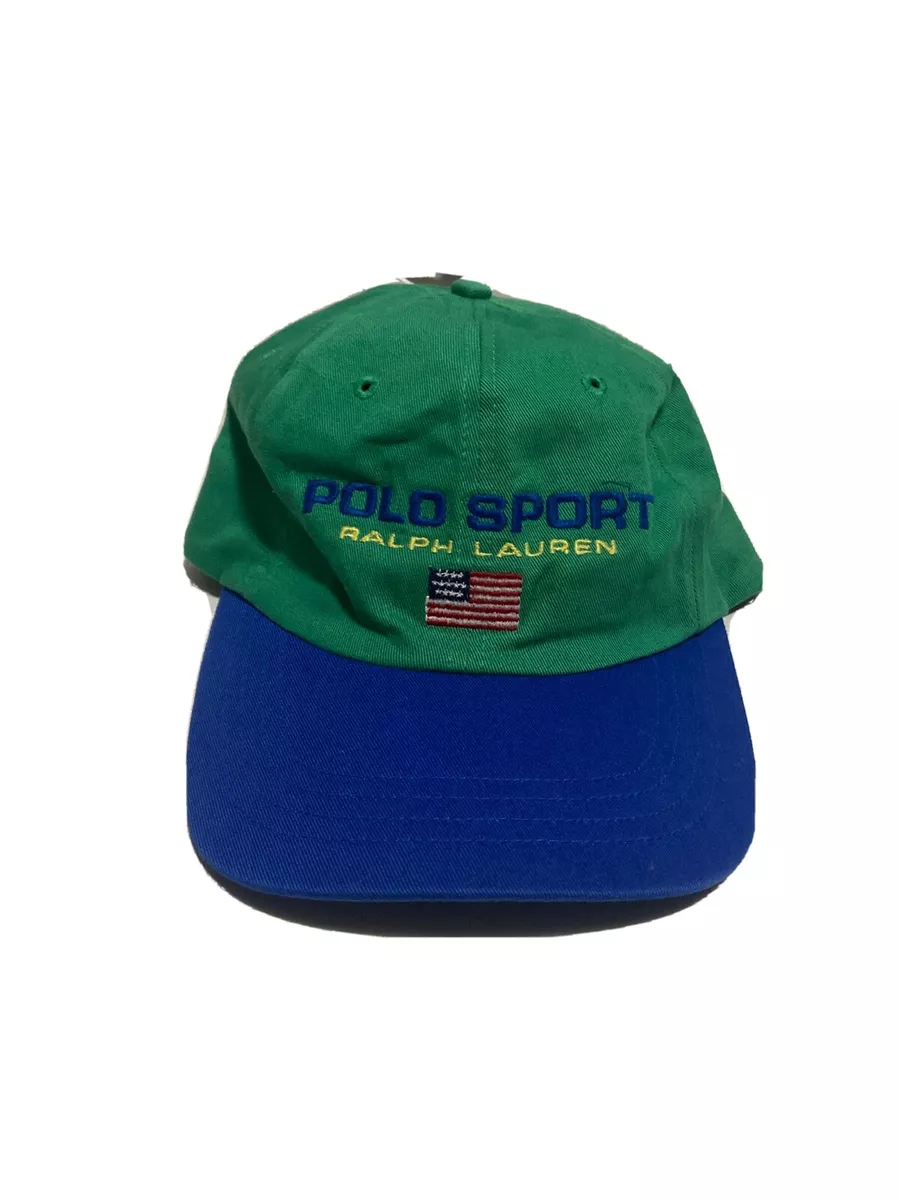 Vintage 90s Polo Sport Ralph Lauren Spellout Flag Hat Rare USA RL Strap Two  Tone