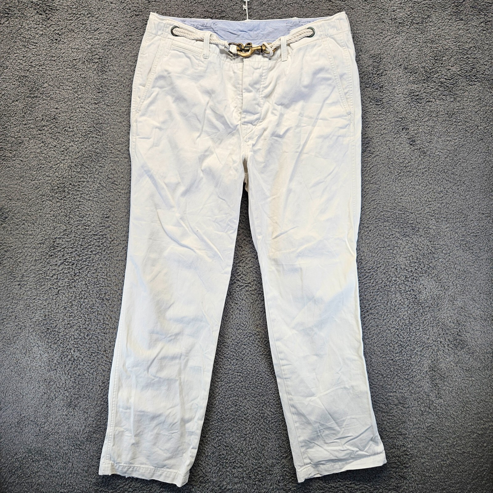 Polo Ralph Lauren Pants Men Size 34x32 White Sailor Rope Belt Straight Leg