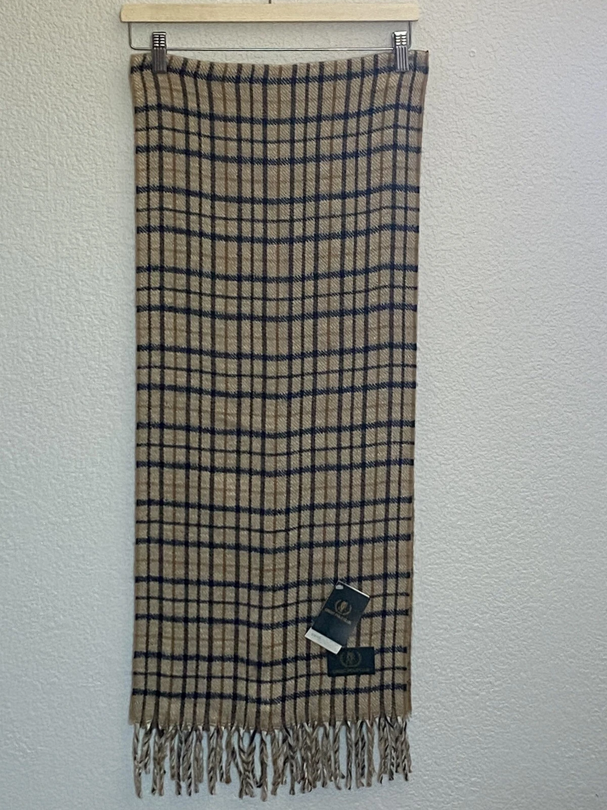 Crest Polo Club Mens Scarf Plaid Lambswool Blend Fringe Equestrian Preppy Luxury