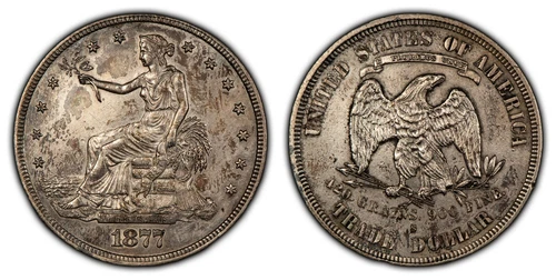 1877-S $1 Silver Trade Dollar - Thick Patina - Strong AU Detail - SKU-B2371