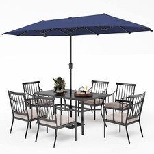 7 Piece Patio Dining Set Outdoor Table Chairs Furniture Set with Patio Umbrella