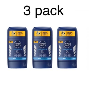3 x NIVEA MEN FRESH ACTIVE Stick Deodorant , 50 ml / 1.7 fl oz